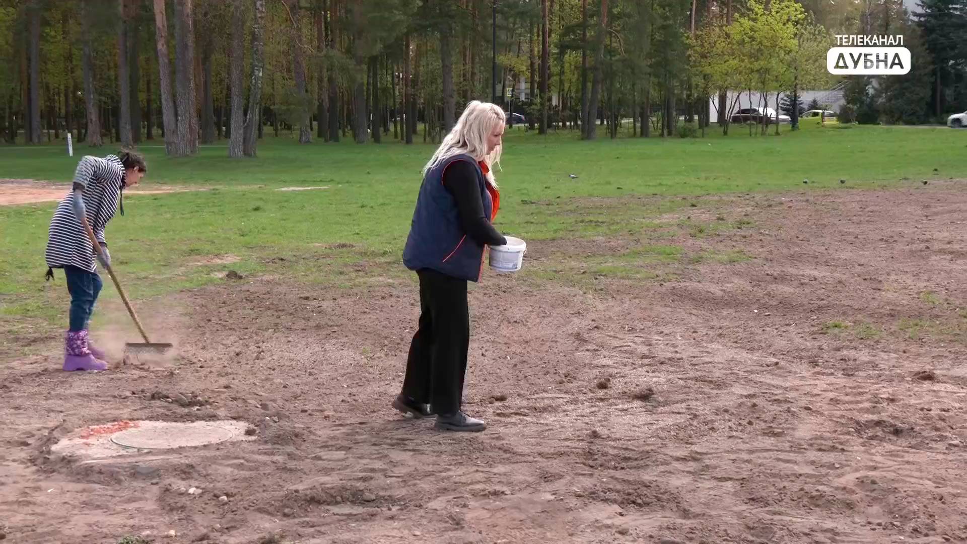 На Молодежной поляне в Дубне начались работы по восстановлению газона после демонтажа зимнего катка смотреть онлайн