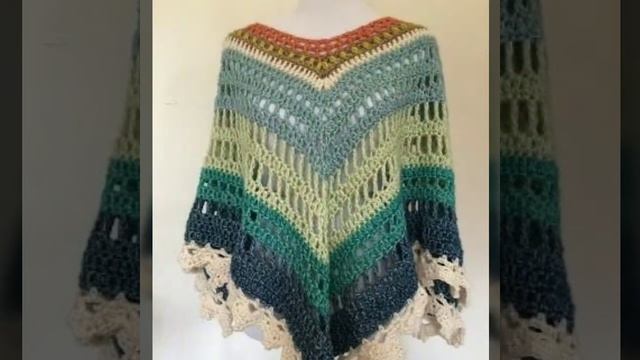 Stylish and trendy knitted granny square pattern poncho shawls for girls /winter fashion смотреть онлайн