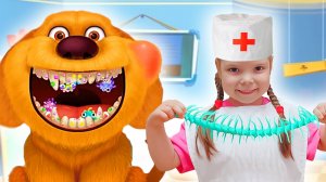 Настя как доктор лечит домашних животных в игре Furry pet Hospital
