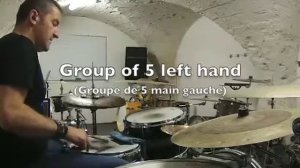 Cours de batterie / Drum lesson: Group of 3, 5 and 7 with salsa rhythm bass drum and clave on Hi Ha
