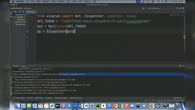 Эхо-бот на Python {IDE Pycharm (MacOS, Kali Linux), Botfather, Aiogram==2.25.1 (async и Await), API