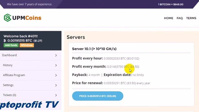 Новый Облачный майнинг upmcoins Бонус 0 5 GHs смотреть онлайн