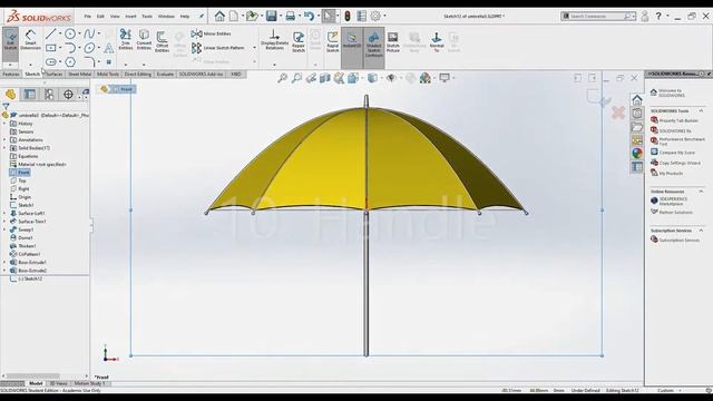 SolidWorks Tutorials| How to build an Umbrella | Step by Steps| смотреть онлайн