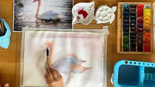 Урок пошаговый #акварель #painting #урокрисования #watercolor #illustration #aquarelle #лебедь #art смотреть онлайн