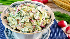 Салат, с которым приходит ВЕСНА! Простой и вкусный витаминный салат с редиской и огурцами!