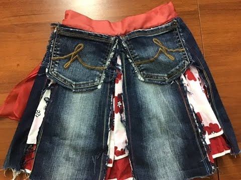 Легко и просто шьем юбку для ребенка из старых джинсов. смотреть онлайн