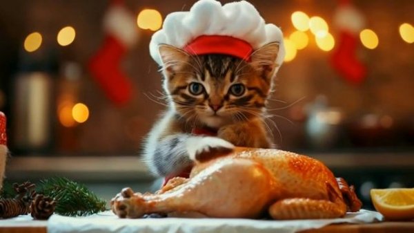Cute kittens cook and eat for Christmas Cult of Kittens