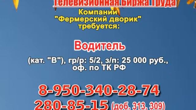13 сентября _14.50_Работа в Нижнем Новгороде_Телевизионная Биржа Труда