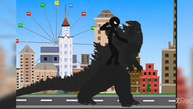 Мультяшный псина Oc стикмен Vs годзила 2014 (шутэчное видео)