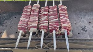 Слоеный шашлык "Наполеон"из говядины с салом🔥Вкусный шашлык на майские праздники 👍