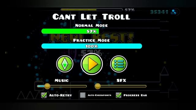 прогрес 57% на cant let troll в геометри даш (хард демон) смотреть онлайн