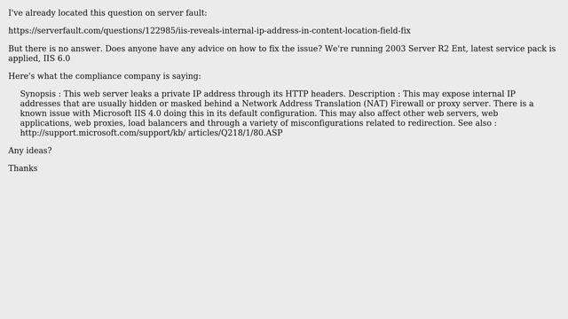 DevOps & SysAdmins: web server leaks a private IP address through its HTTP headers. how to fix? смотреть онлайн
