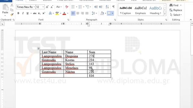 Change The Sum Of Lampropoulou Despoina From 123 To 278. Next, Update The Total Sum In The Last...
