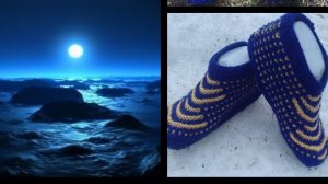 58.МК# "ЛУННАЯ НОЧЬ" #ТАПОЧКИ-СЛЕДОЧКИ С ВЕЕРАМИ#НА ДВУХ СПИЦАХ БЕЗ ШВОВ #