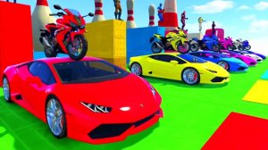 Мультики для Детей Спортивные Машины с Мотоциклами и Супергероями Преодолевают Препятствие Челлендж