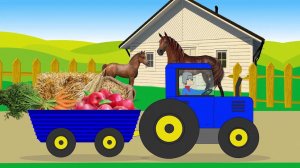 Мультик для малышей. Трактор на ферме. Корм для домашних животных