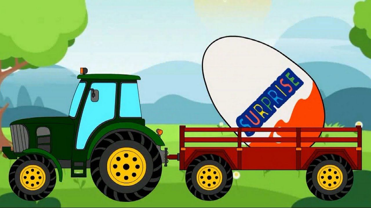 Мультик для малышей Трактор везет киндер сюрпризы с животными смотреть онлайн