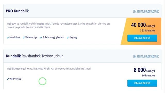 Kundalik.com Ga To’lov Qilish
