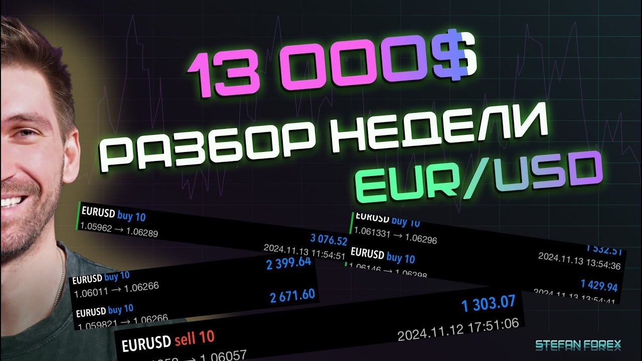 Трейдинг. EUR/USD  Разбор моих позиций на 13 000 $ за неделю. Все тонкости и секреты в одном ролике.