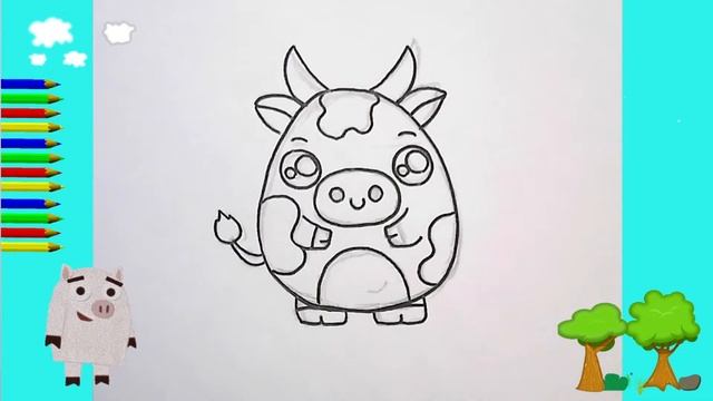 Как нарисовать МИЛЫЙ. просто, Рисунки для начинающих. Корова смотреть онлайн