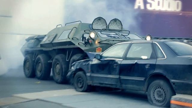 Armored Warfare - Tank Crushes Car At Igromir Video Game Exibition
