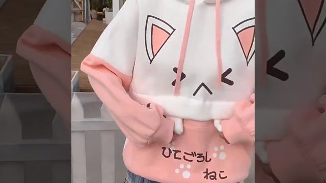Harajuku Pink Hoodies Cartoon Cat Printed Hooded Sweet Sweatshirt Women 2021 Winter Thick Warm Fema смотреть онлайн
