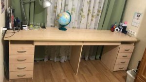 Письменный стол Тандем-3Я для двоих детей школьников с ящиками и полками