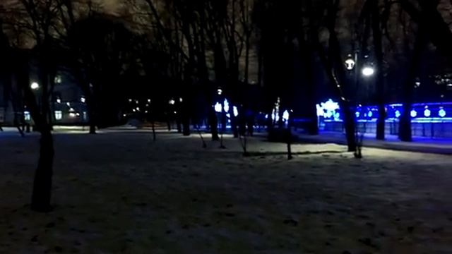 Детский парк у метро Новослободская. Круговая панорама. Ночь. Зима. смотреть онлайн