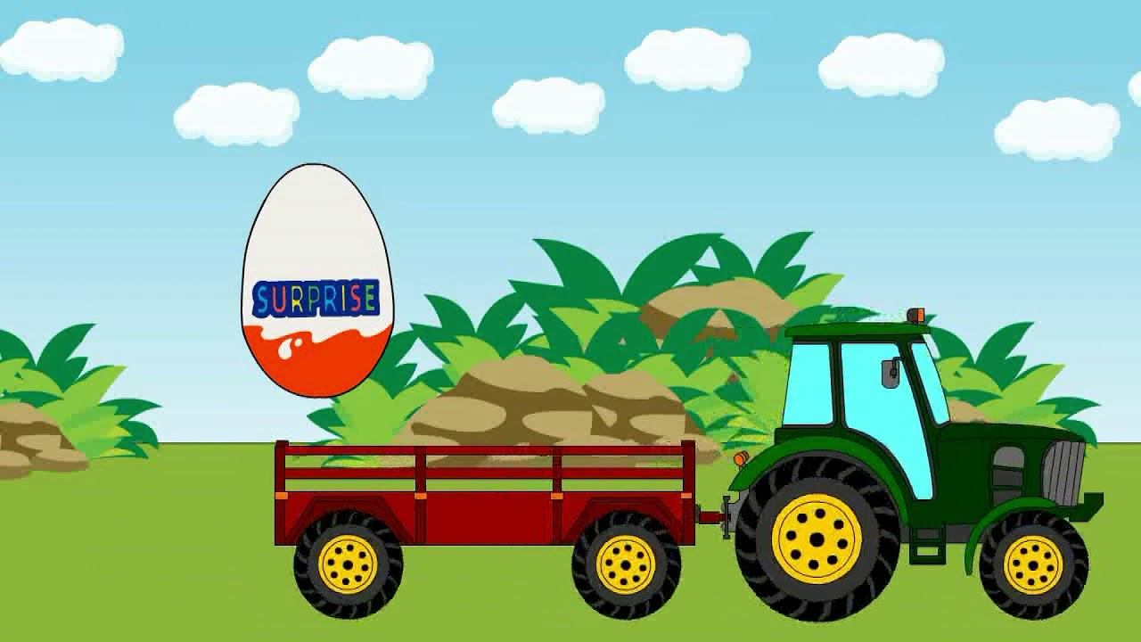 Мультик для малышей. Трактор везет киндер сюрпризы с животными смотреть онлайн