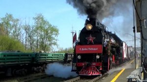 Паровоз ЛВ-0165 с "Поездом Победы". Отправление со станции Вязники в сторону станции Ковров