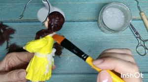 Девочка с букетом, часть 6. Делаем волосы из льняной ваты