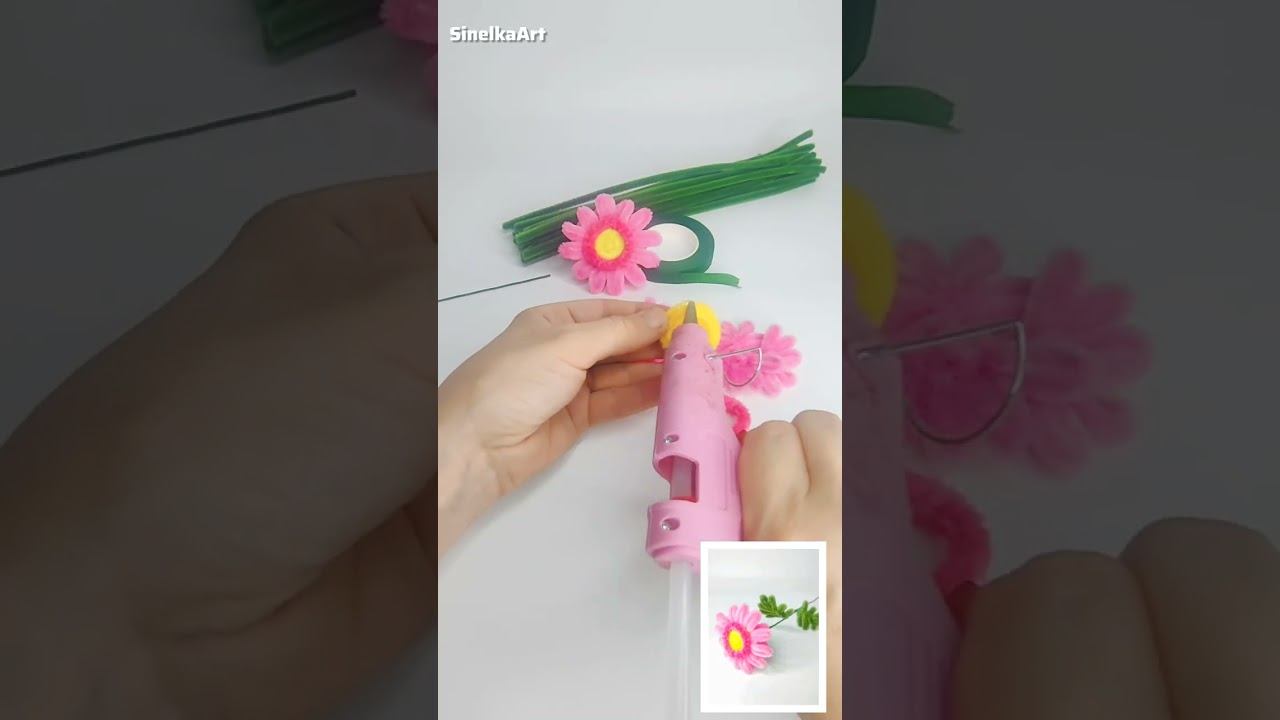 Гербера розовая цветы из синельной проволоки / DIY / Tutorial / Синельная проволока мастер класс смотреть онлайн