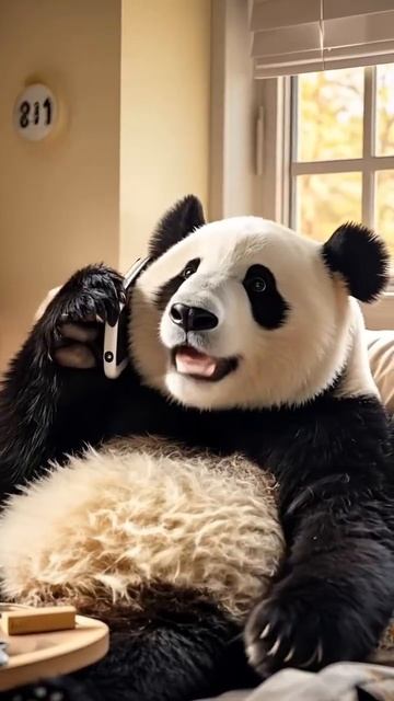 Панда спасает друга кота