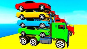Грузовик Автовоз Мультики про машинки и Спортивные Цветные Машинки Учим Цвета Мультфильмы для детей