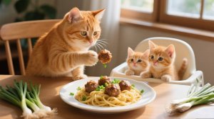 Мама-кошка идет за мясом, возвращается домой, чтобы приготовить котлетки из говядины для котят 🐾❤️