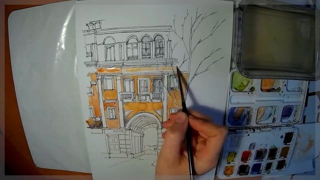 Time-Laps drawing Orange house / Оранжевый дом. Акварель смотреть онлайн