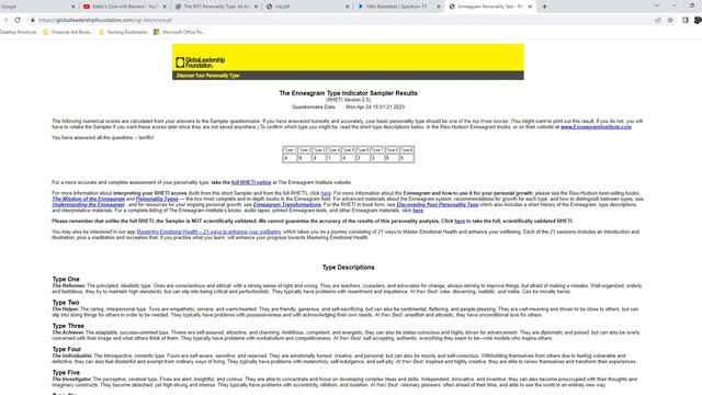 Enneagram Personality Test RHETI Sampler Result Google Chrome 4 24 2023 11 02 02 AM School смотреть онлайн