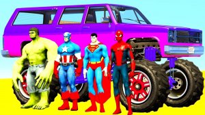 Большая Машина Джип Монстр Трак и Человек Паук - Мультики про Машинки для Детей