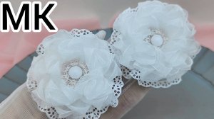 Пышный бант из органзы,МК Белый бант, МК школьные  бантики,Как сделать  бант,Бантики  своими  руками