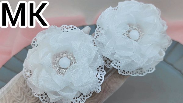 Пышный бант из органзы,МК Белый бант, МК школьные  бантики,Как сделать  бант,Бантики  своими  руками