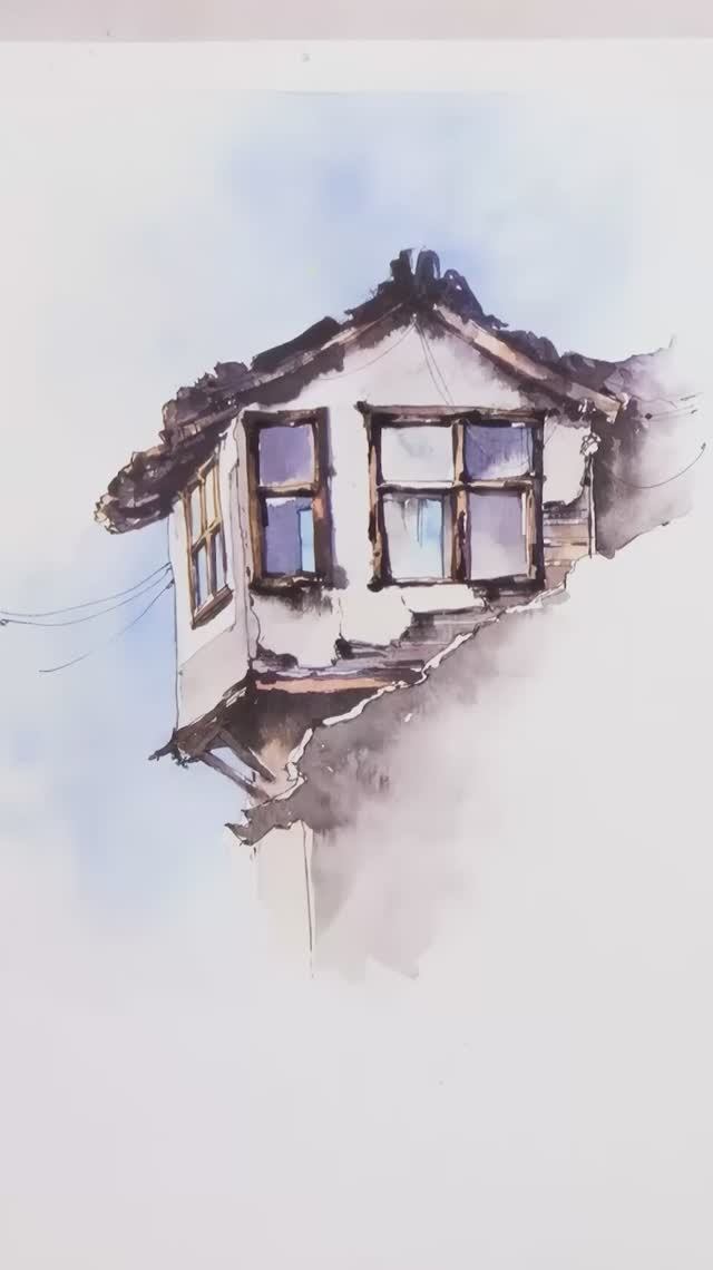 Архитектурные зарисовки. Домик-кубик от художника Лены Крыминой. Ещё больше интересного на канале! смотреть онлайн