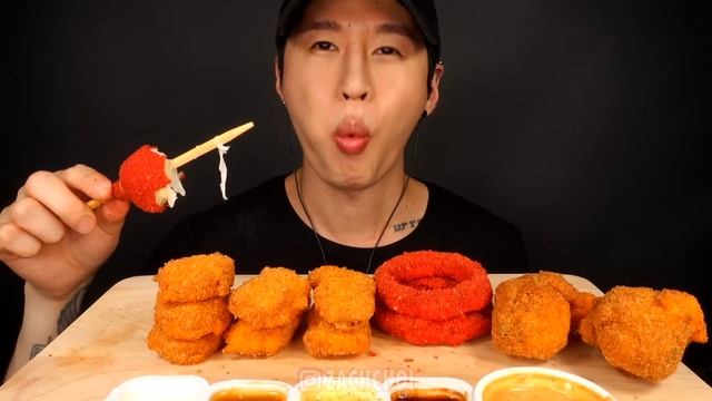 MOST POPULAR FOOD FOR ASMR With CHEETOS (KFC, ONION RINGS, MOZZARELLA CORN DOG, CHICKEN NUGGETS)