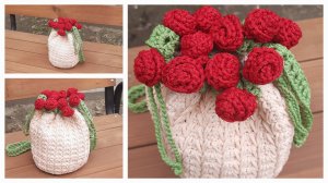 Сумка - мешок "Розы" вязаная крючком из шнура. МК 2025. Мастер - класс
