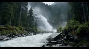 Водопад в лесу.