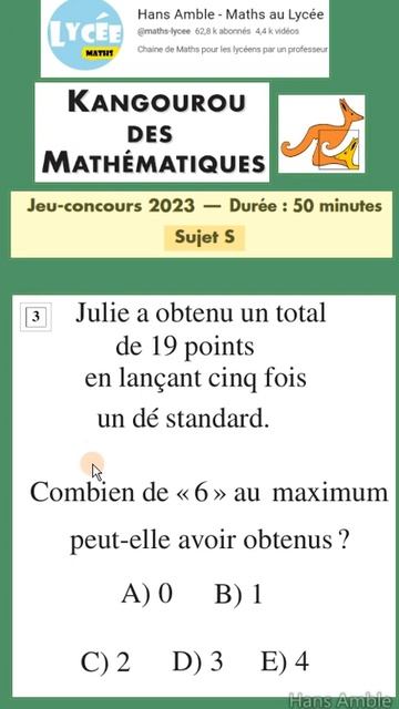 Enigme- Concours Kangourou maths 2023 sujet S-- question 3 смотреть онлайн
