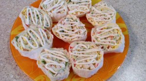 Закуска на праздничный стол! Рулеты из лаваша с крабовыми палочками!