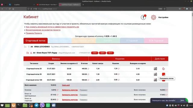 Еженедельное пополнение в Стартовый поток в кабинете cashflow.fund смотреть онлайн