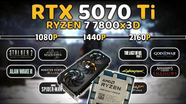 RTX 5070 Ti + Ryzen 7 7800x3D | 1080p, 1440p, 2160p | Test in 10 Games смотреть онлайн