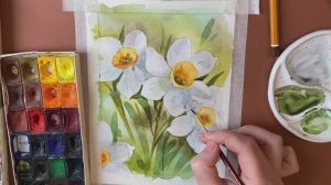 Нарциссы акварелью. Рисуем весенние цветы. Для начинающих