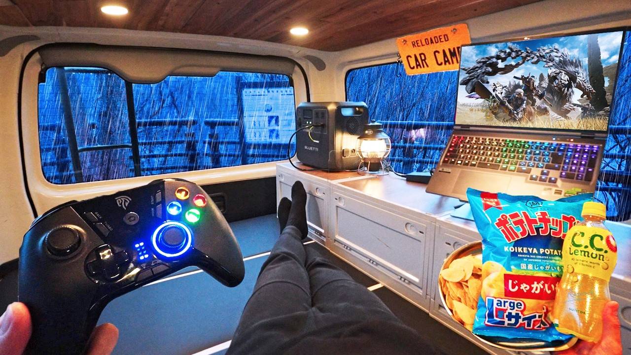 Охотник на монстров разбивает лагерь в условиях сильного дождя на озере, окруженном горной плотиной смотреть онлайн